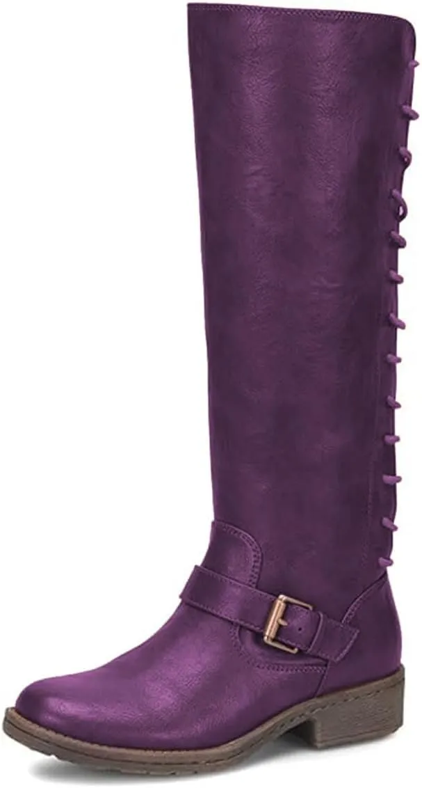 FOWT Women Round Toe Knee High Boots Lace up Low Heel Riding Boots Side Zipper Daily Outfit Casual Cowboy Shoes Size 4-16 US