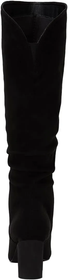 FOWT Women Slouchy Pointed Toe Knee High Boots Slip On Mid Chunky Block Heels Wide Calf Comfy Party Dress Shoes Size 4-16 US