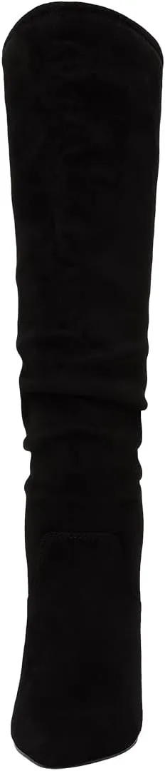 FOWT Women Slouchy Pointed Toe Knee High Boots Slip On Mid Chunky Block Heels Wide Calf Comfy Party Dress Shoes Size 4-16 US