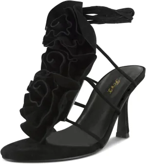 FOWT Women Split Toe Flower Sandals Lace up Stiletto High Heels Elegant Founce Party Wedding Dance Shoes Size 4-16 US