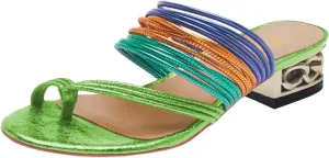 FOWT Women Split Toe Slip on Mules Gold Chunky Low Heel Flip Flops Casual Summer Outdoor Beach Slipper Shoes Size 4-15 US