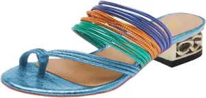 FOWT Women Split Toe Slip on Mules Gold Chunky Low Heel Flip Flops Casual Summer Outdoor Beach Slipper Shoes Size 4-15 US