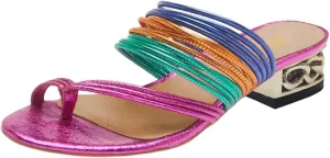 FOWT Women Split Toe Slip on Mules Gold Chunky Low Heel Flip Flops Casual Summer Outdoor Beach Slipper Shoes Size 4-15 US