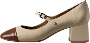 FOWT Women Sqaure Cap Toe Mary Janes Chunky Block Low Heel Pumps Fashion Two Tone Office School Daily Shoes Size 4-16 US