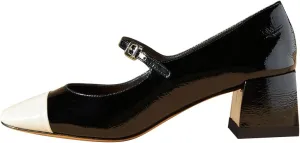 FOWT Women Sqaure Cap Toe Mary Janes Chunky Block Low Heel Pumps Fashion Two Tone Office School Daily Shoes Size 4-16 US