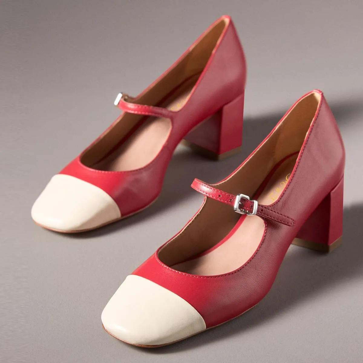 FOWT Women Sqaure Cap Toe Mary Janes Chunky Block Low Heel Pumps Fashion Two Tone Office School Daily Shoes Size 4-16 US