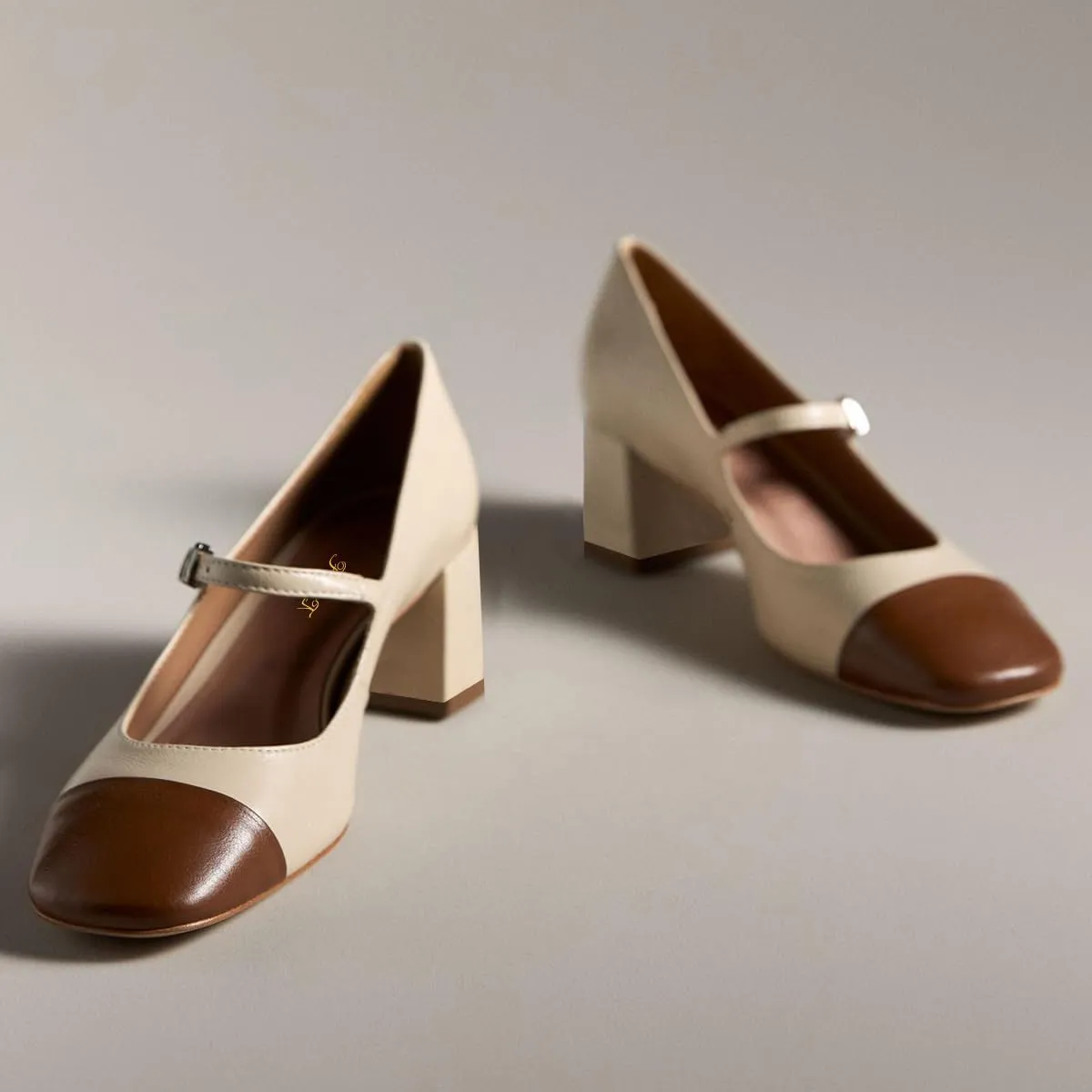 FOWT Women Sqaure Cap Toe Mary Janes Chunky Block Low Heel Pumps Fashion Two Tone Office School Daily Shoes Size 4-16 US
