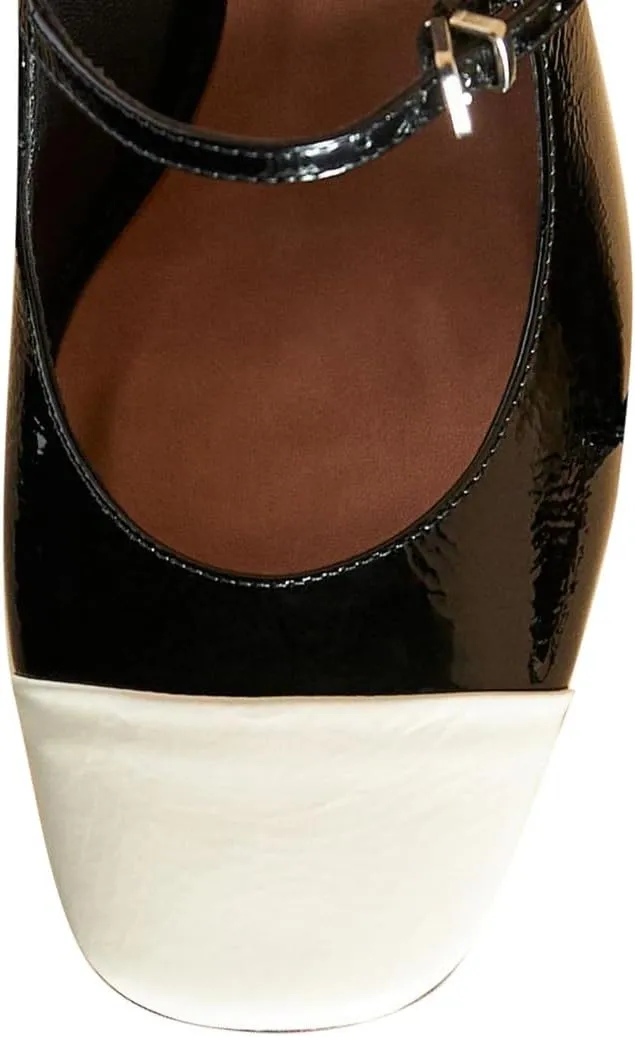 FOWT Women Sqaure Cap Toe Mary Janes Chunky Block Low Heel Pumps Fashion Two Tone Office School Daily Shoes Size 4-16 US