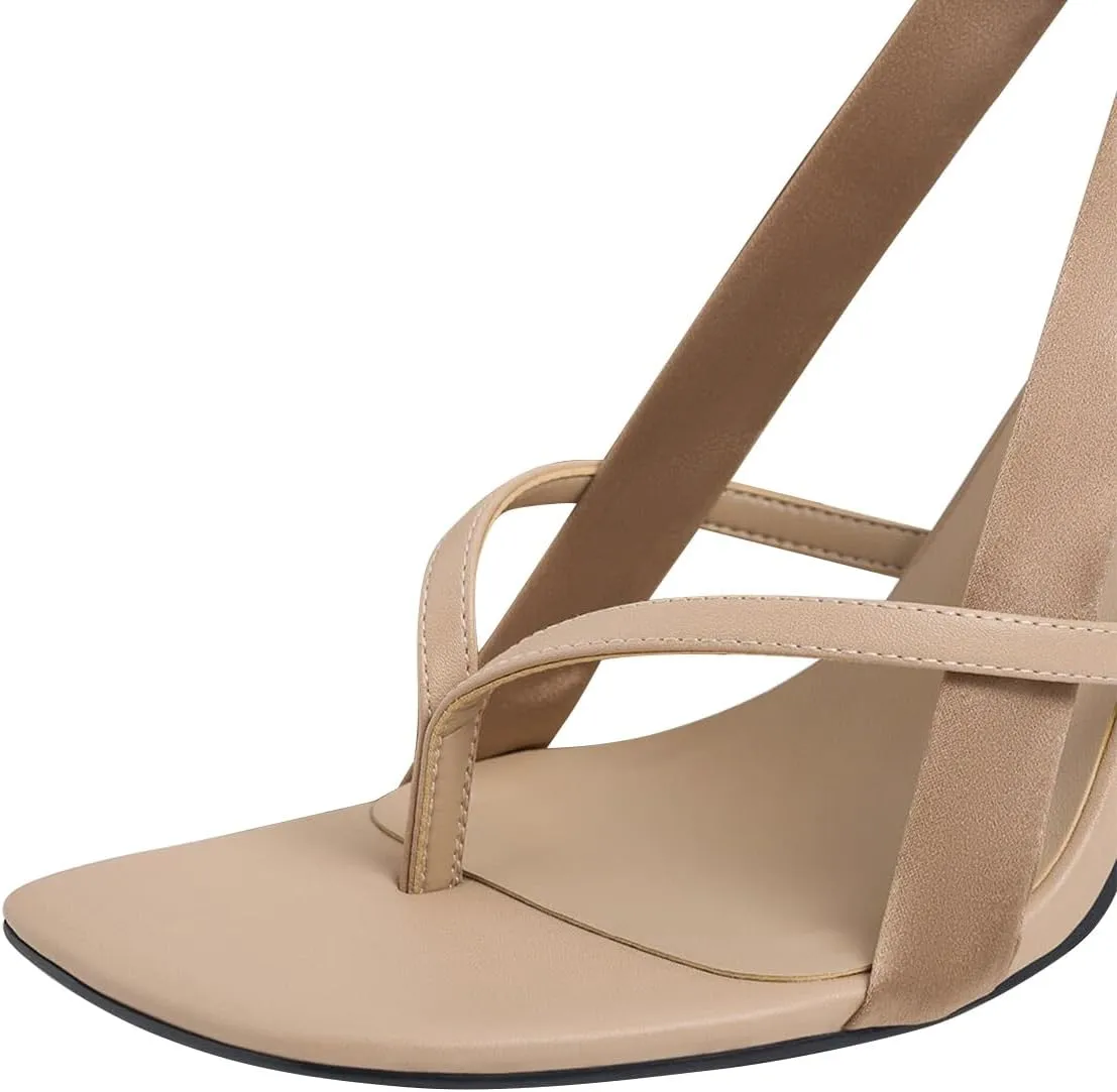 FOWT Women Sqaure Split Toe Sandals Ankle Strap Stiletto High Heels Bow Sexy Dressy Summer Party Shoes Size 4-16 US