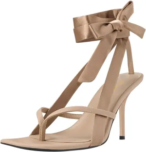 FOWT Women Sqaure Split Toe Sandals Ankle Strap Stiletto High Heels Bow Sexy Dressy Summer Party Shoes Size 4-16 US