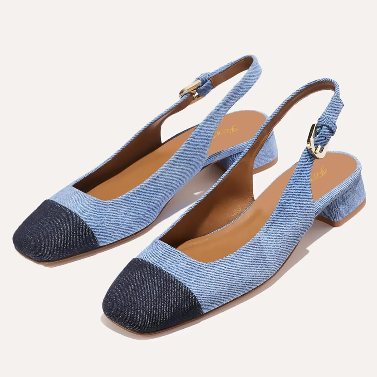 FOWT Women Square Black Cap Toe Pumps Slip on Chunky Low Heel Slingbacks Office Street Comfortable Shoes Size 4-16 US
