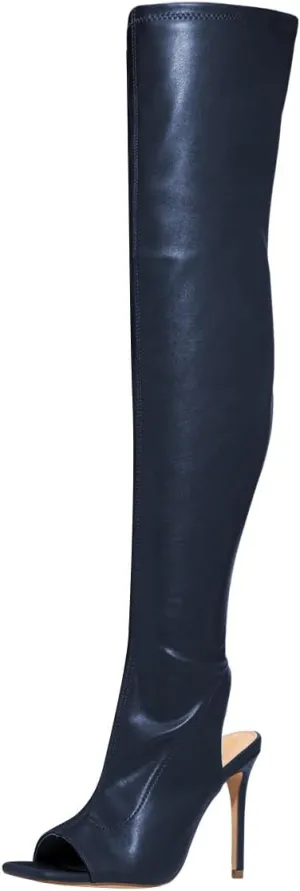 FOWT Women Square Open Toe Over The Knee High Boots Stiletto High Heel Long Boots Sexy Backless Party Fashion Shoes Size 4-16 US