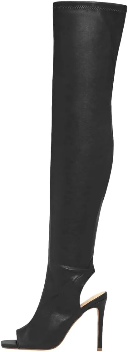 FOWT Women Square Open Toe Over The Knee High Boots Stiletto High Heel Long Boots Sexy Backless Party Fashion Shoes Size 4-16 US