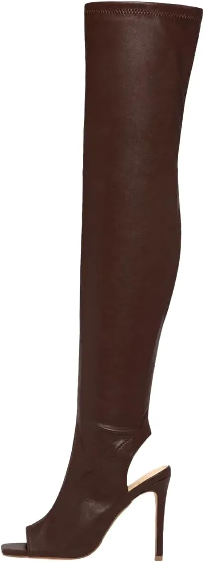 FOWT Women Square Open Toe Over The Knee High Boots Stiletto High Heel Long Boots Sexy Backless Party Fashion Shoes Size 4-16 US