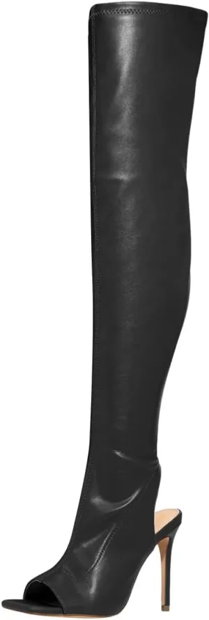 FOWT Women Square Open Toe Over The Knee High Boots Stiletto High Heel Long Boots Sexy Backless Party Fashion Shoes Size 4-16 US