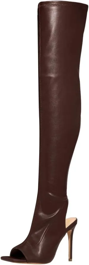FOWT Women Square Open Toe Over The Knee High Boots Stiletto High Heel Long Boots Sexy Backless Party Fashion Shoes Size 4-16 US