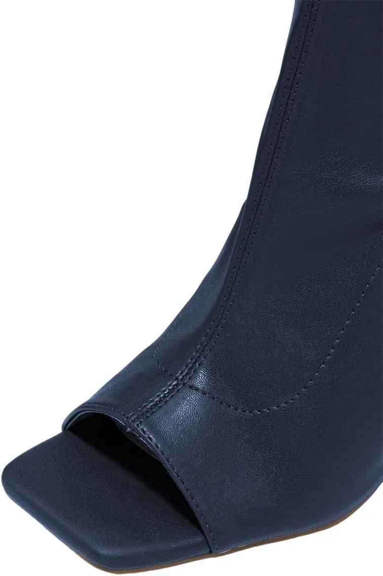 FOWT Women Square Open Toe Over The Knee High Boots Stiletto High Heel Long Boots Sexy Backless Party Fashion Shoes Size 4-16 US