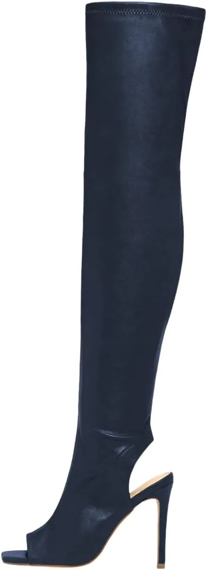 FOWT Women Square Open Toe Over The Knee High Boots Stiletto High Heel Long Boots Sexy Backless Party Fashion Shoes Size 4-16 US