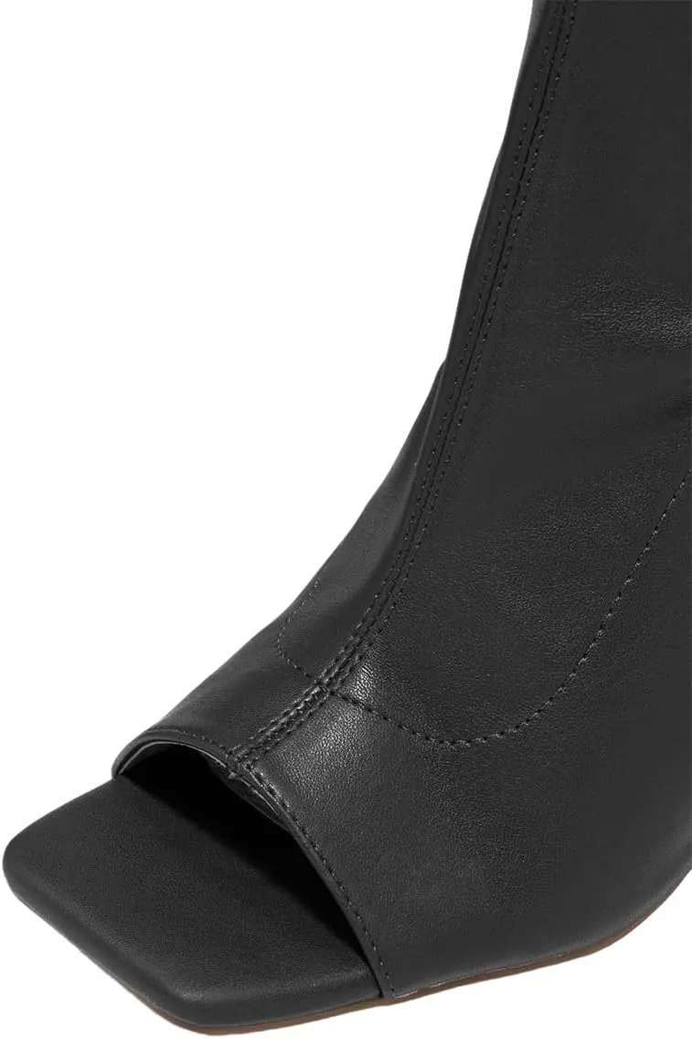 FOWT Women Square Open Toe Over The Knee High Boots Stiletto High Heel Long Boots Sexy Backless Party Fashion Shoes Size 4-16 US
