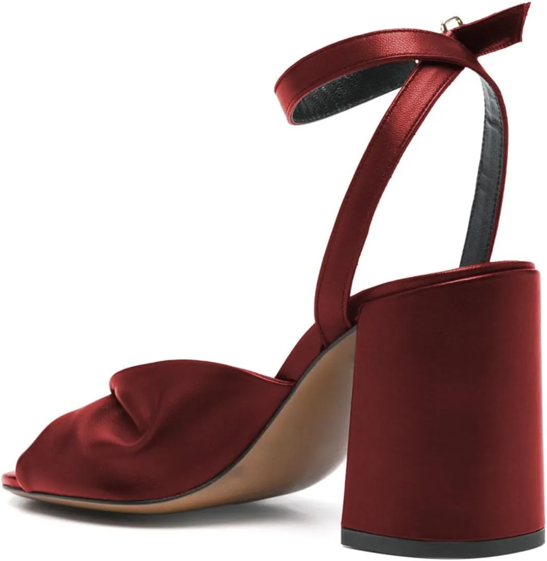 FOWT Women Square Open Toe Sandals Ankle Strap Chunky Block High Heels Fashion Knot Party Club Shoes Size 4-16 US