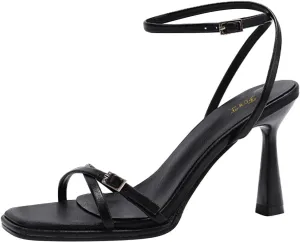 FOWT Women Square Open Toe Sandals Ankle Strap Stiletto High Heels Sexy Strappy Party Club Shoes Size 4-16 US