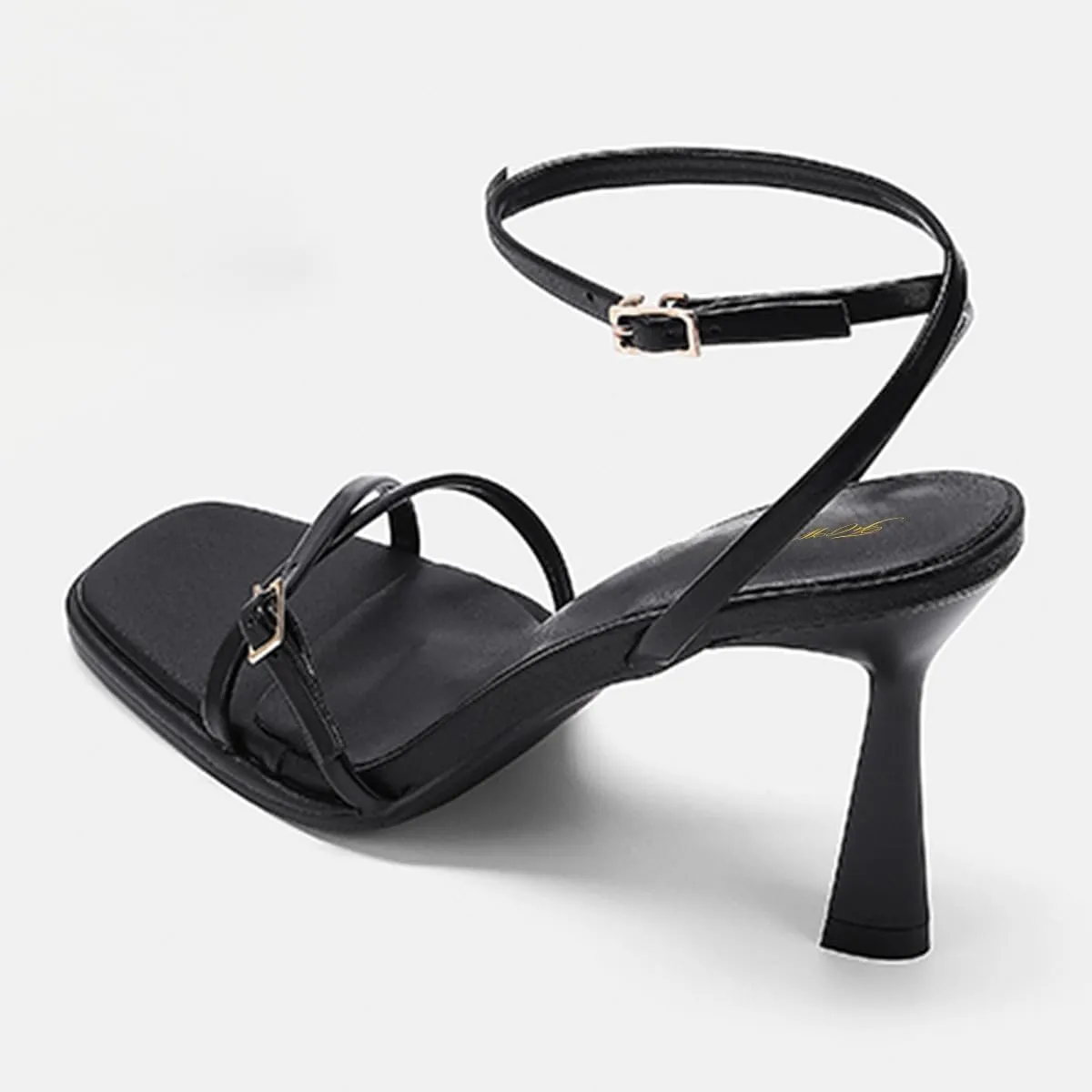 FOWT Women Square Open Toe Sandals Ankle Strap Stiletto High Heels Sexy Strappy Party Club Shoes Size 4-16 US