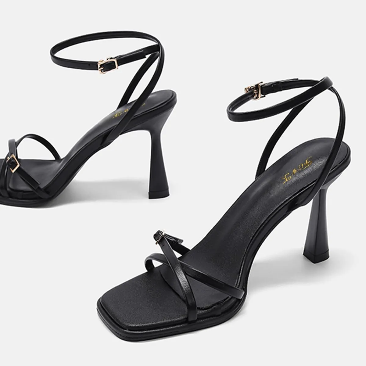 FOWT Women Square Open Toe Sandals Ankle Strap Stiletto High Heels Sexy Strappy Party Club Shoes Size 4-16 US