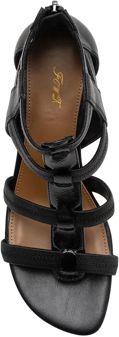 FOWT Women Square Open Toe Sandals Cone Mid Heel Gladiator Back Zipper Strappy Casual Summer Shoes Size 4-16 US