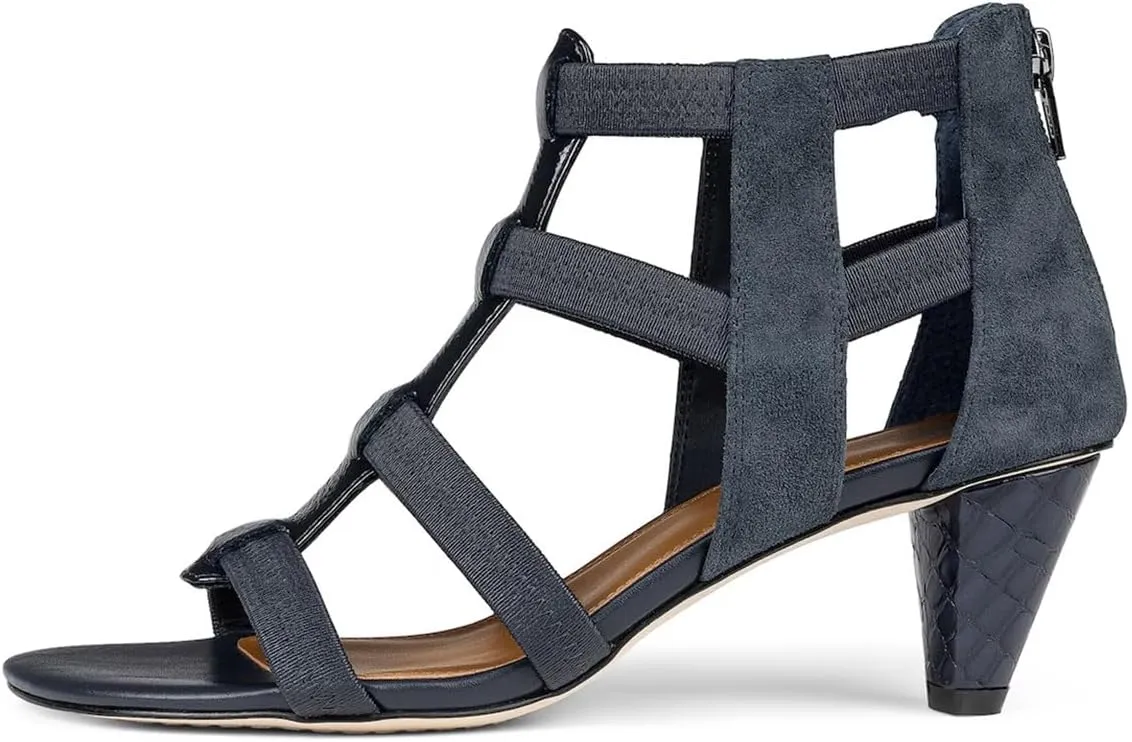 FOWT Women Square Open Toe Sandals Cone Mid Heel Gladiator Back Zipper Strappy Casual Summer Shoes Size 4-16 US