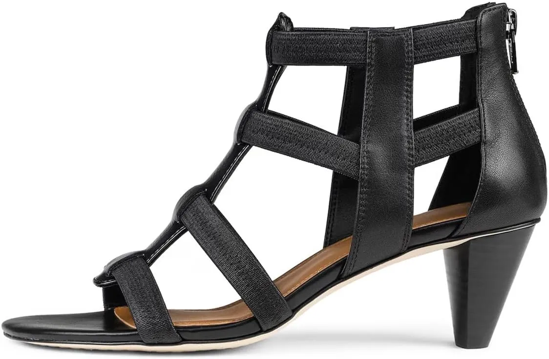 FOWT Women Square Open Toe Sandals Cone Mid Heel Gladiator Back Zipper Strappy Casual Summer Shoes Size 4-16 US