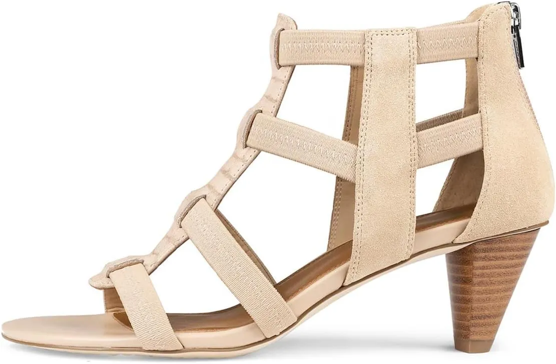 FOWT Women Square Open Toe Sandals Cone Mid Heel Gladiator Back Zipper Strappy Casual Summer Shoes Size 4-16 US