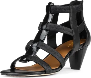 FOWT Women Square Open Toe Sandals Cone Mid Heel Gladiator Back Zipper Strappy Casual Summer Shoes Size 4-16 US
