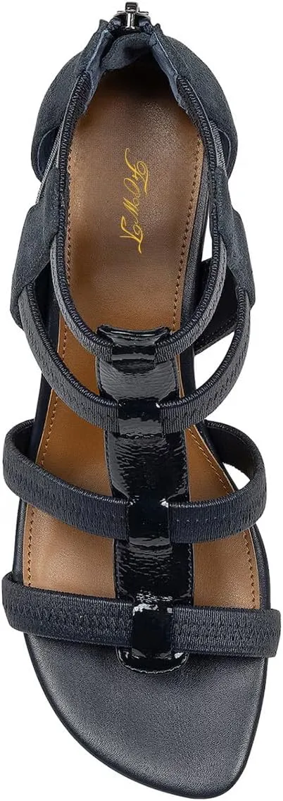 FOWT Women Square Open Toe Sandals Cone Mid Heel Gladiator Back Zipper Strappy Casual Summer Shoes Size 4-16 US