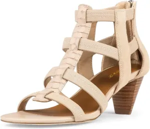 FOWT Women Square Open Toe Sandals Cone Mid Heel Gladiator Back Zipper Strappy Casual Summer Shoes Size 4-16 US