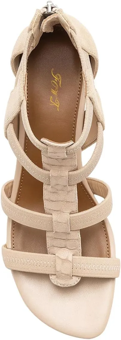 FOWT Women Square Open Toe Sandals Cone Mid Heel Gladiator Back Zipper Strappy Casual Summer Shoes Size 4-16 US