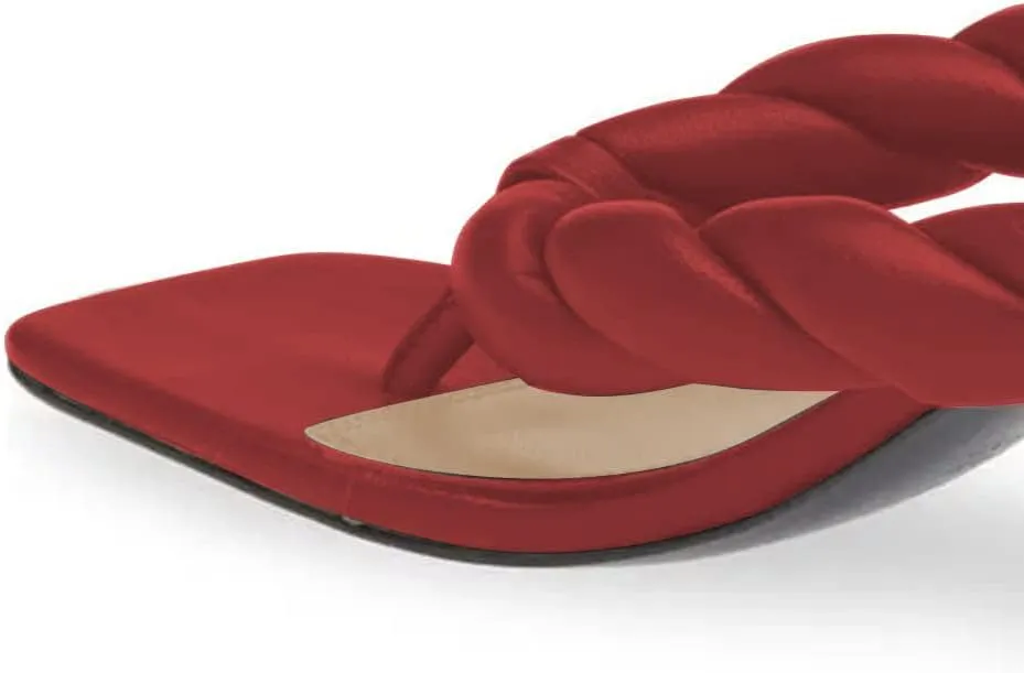 FOWT Women Square Split Toe Mules Block Mid Heel Flip Flops Slip on Fashion Outdooe Slipper Shoes Size 4-16 US