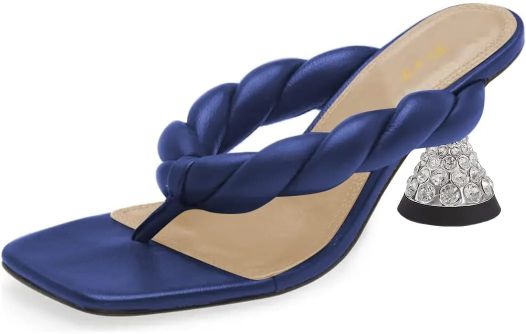FOWT Women Square Split Toe Mules Block Mid Heel Flip Flops Slip on Fashion Outdooe Slipper Shoes Size 4-16 US
