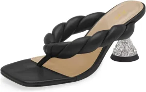 FOWT Women Square Split Toe Mules Block Mid Heel Flip Flops Slip on Fashion Outdooe Slipper Shoes Size 4-16 US