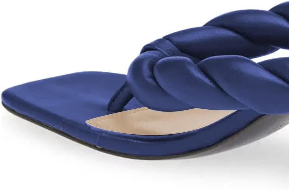 FOWT Women Square Split Toe Mules Block Mid Heel Flip Flops Slip on Fashion Outdooe Slipper Shoes Size 4-16 US
