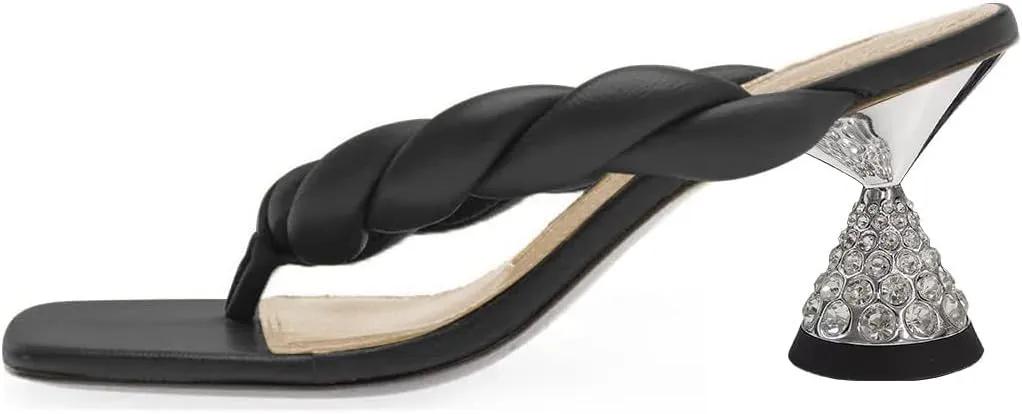 FOWT Women Square Split Toe Mules Block Mid Heel Flip Flops Slip on Fashion Outdooe Slipper Shoes Size 4-16 US