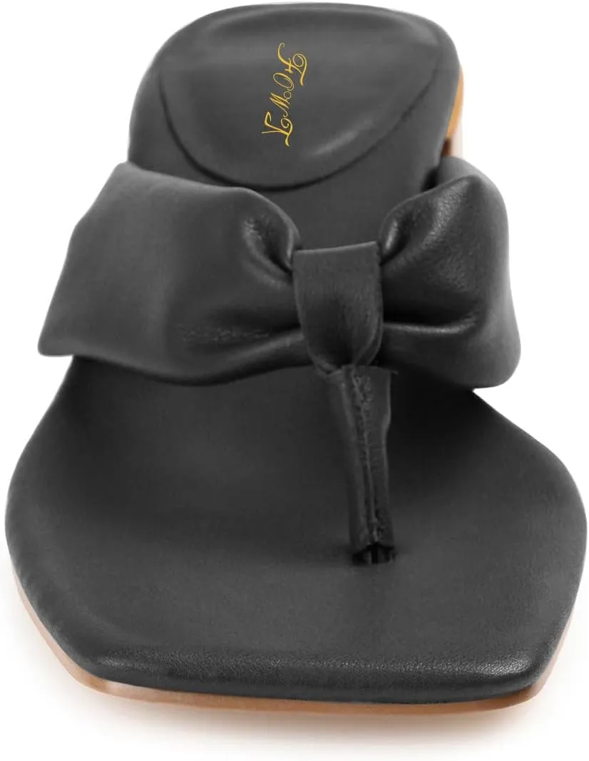 FOWT Women Square Split Toe Mules Stacked Block Low Heel Flip Flops Slip on Casual Slippers Outfit Daily Shoes Size 4-16 US