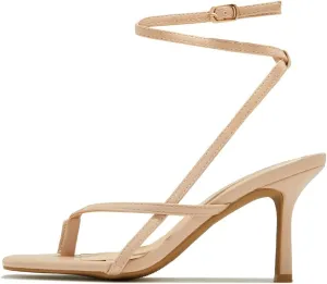 FOWT Women Square Split Toe Sandals Ankle Wrap Stiletto High Heels Strappy Sexy Dance Party Evening Shoes Size 4-16 US