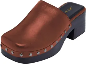 FOWT Women Square Toe Slip on Muels Rivet Studded Chunky Mid Heel Slippers Beach Casual Dressy Fashion Shoes Size 4-16 US