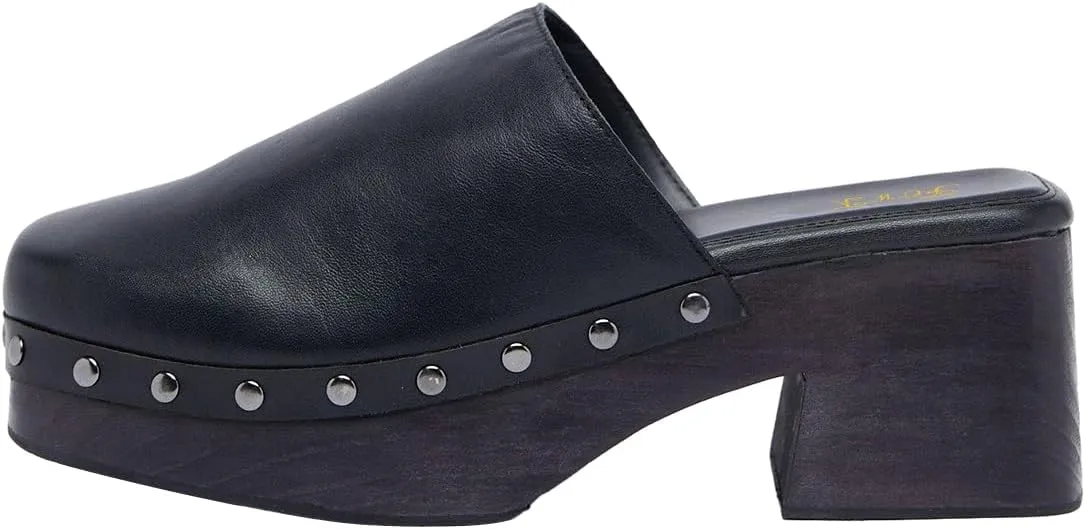 FOWT Women Square Toe Slip on Muels Rivet Studded Chunky Mid Heel Slippers Beach Casual Dressy Fashion Shoes Size 4-16 US