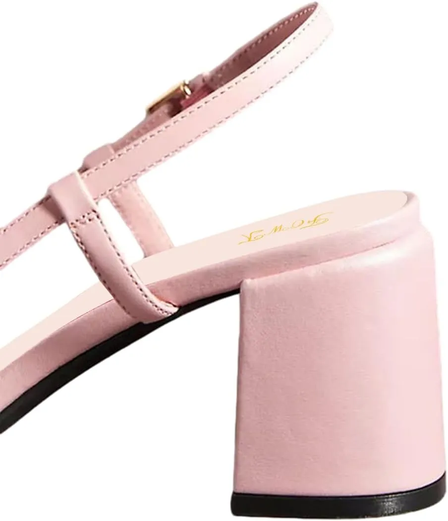 FOWT Women Two Tone Bow Pumps Round Toe Chunky Mid Heel Slingbacks Slip on Office School Uniform Shoes Size 4-16 US