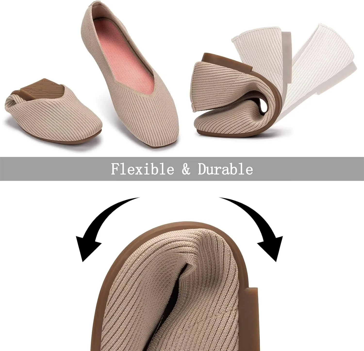 Frank Mully Womens Casual Flat Shoes Square Toe Shoes Knitted Work Flat Comfort Dressy Flat Shoes for Daily Washable