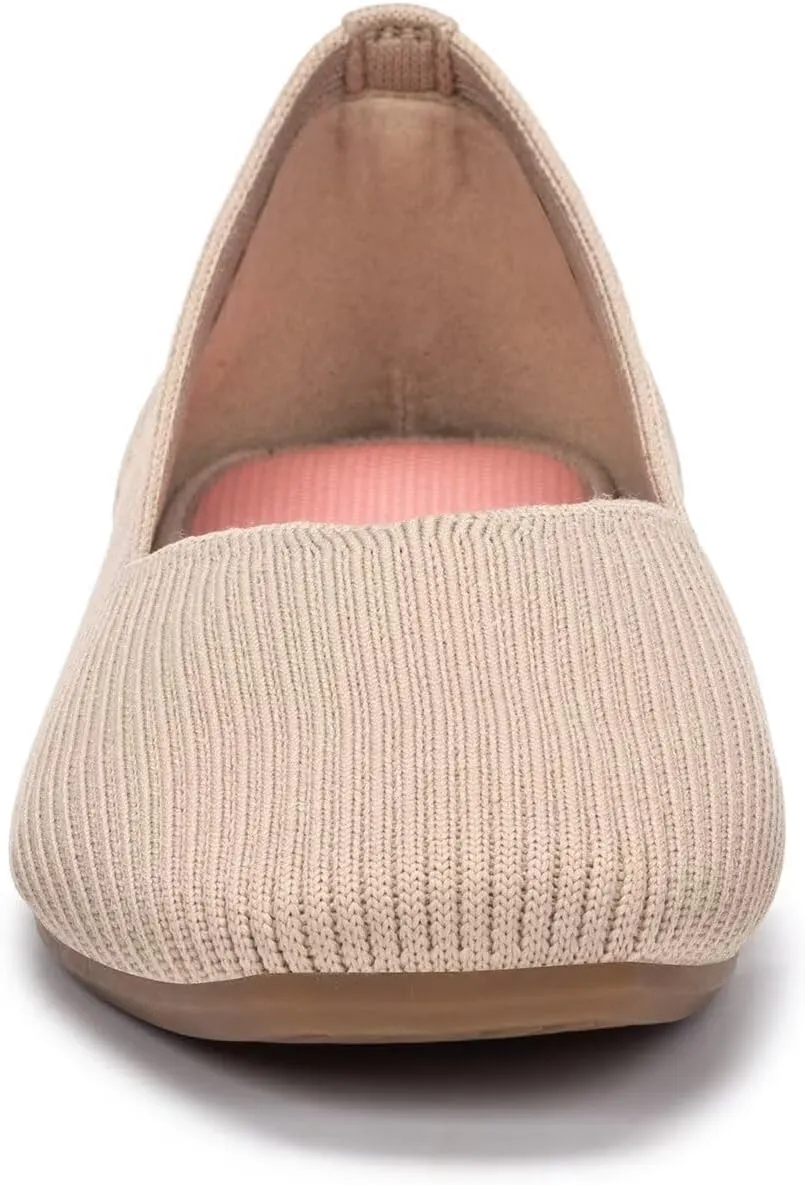 Frank Mully Womens Casual Flat Shoes Square Toe Shoes Knitted Work Flat Comfort Dressy Flat Shoes for Daily Washable