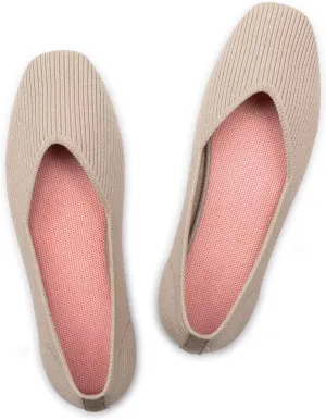 Frank Mully Womens Casual Flat Shoes Square Toe Shoes Knitted Work Flat Comfort Dressy Flat Shoes for Daily Washable