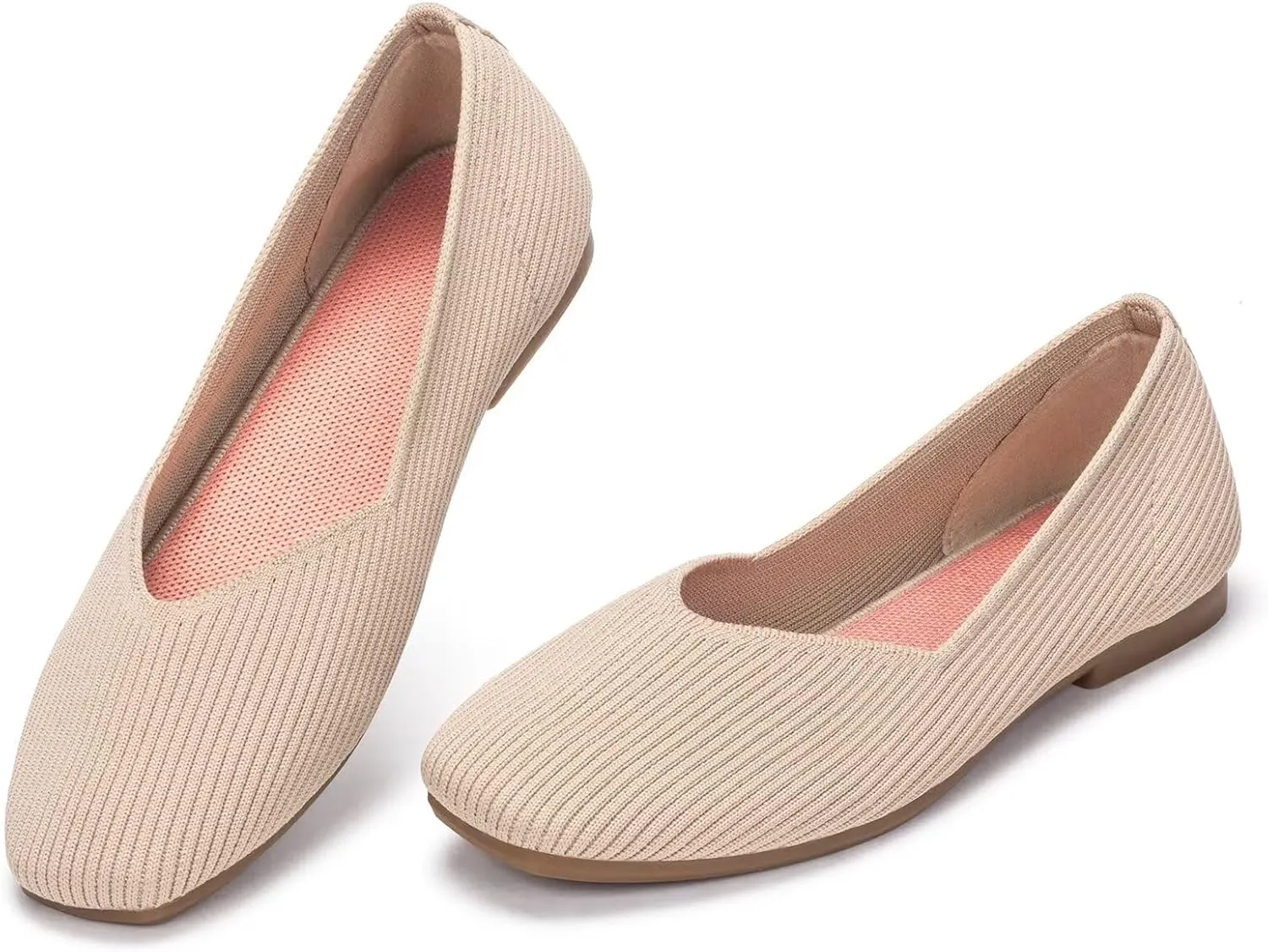 Frank Mully Womens Casual Flat Shoes Square Toe Shoes Knitted Work Flat Comfort Dressy Flat Shoes for Daily Washable