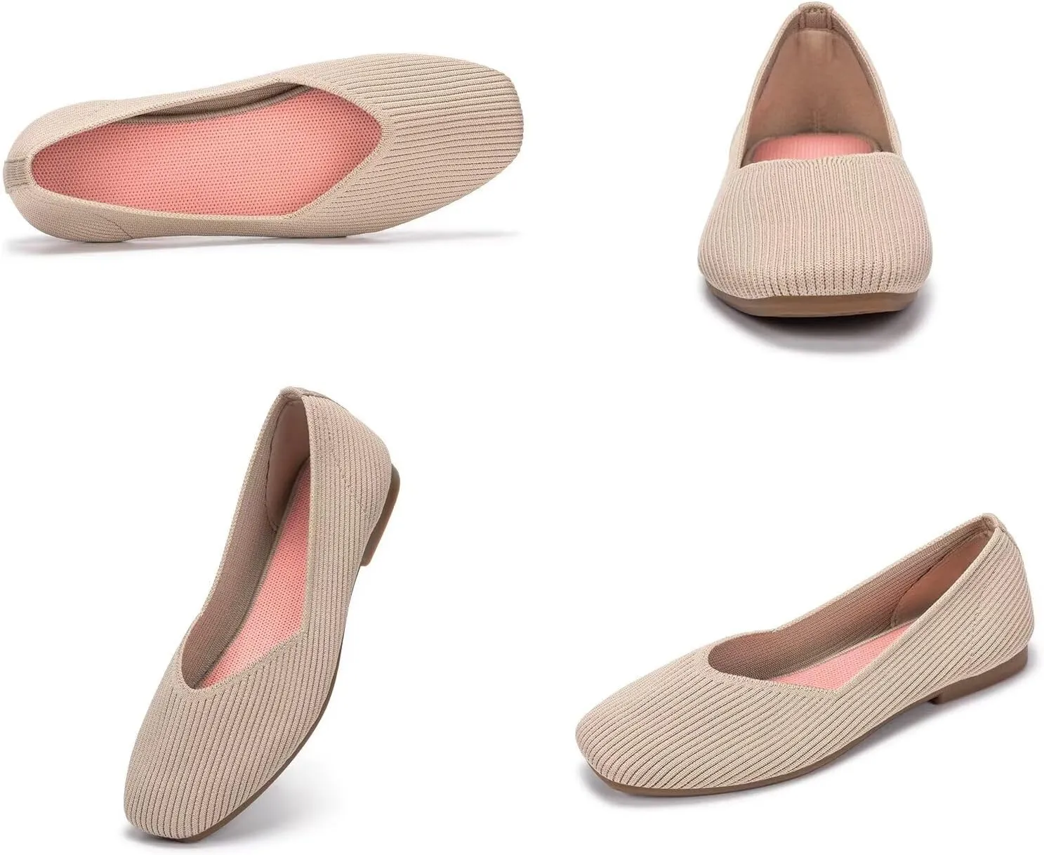 Frank Mully Womens Casual Flat Shoes Square Toe Shoes Knitted Work Flat Comfort Dressy Flat Shoes for Daily Washable